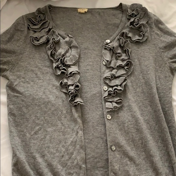 J.Crew Gray Ruffle Cardigan - Picture 3 of 6